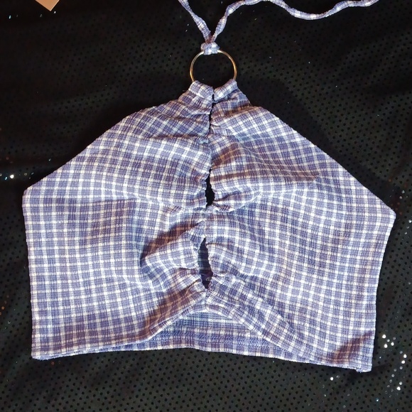 Dolls Kill × Bailey Rose Violet Purple & White Gingham Halter Crop Top (M) 🪻 - Picture 2 of 13